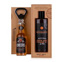 Accentra Set regalo MEN'S COLLECTION in carta kraft, con gel da bagno e gel doccia, apribottiglie a forma di bottiglia di birra, profumo: betulla e cedro, colore: marrone