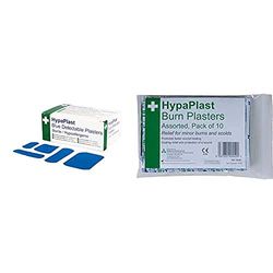 HypaPlast Blue Catering Plasters Assorted Pack with HypaPlast Burn Plasters, Pack of 10 (Assorted)