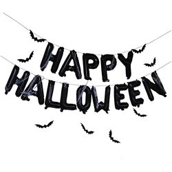 Ginger Ray Happy Halloween Balloon Bunting Garland Hanging Decoration in Black with Webbing, FN-100