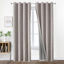 Joydeco Lot de 2 Rideaux occultants pour Chambre à Coucher, Rideaux 100% occultants texturés Thermiques, Protection de l'intimité, 132 x 160 cm (l x L), Blanc grisâtre