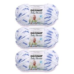 Bernat Baby Blanket Little Denim Print Yarn – 3 confezioni da 100 g/3,5 oz – poliestere – 6 super voluminosi – 70 metri – per lavoro a maglia, uncinetto, artigianato e amigurumi, filato di ciniglia