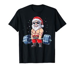 Santa Weightlifting Christmas Fitness Gym Deadlift Xmas Men Maglietta