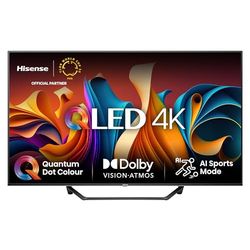 Hisense TV 55" QLED 4K 55A72NQ, Smart TV VIDAA U7, Dolby Vision, HDR 10+, Game Mode Plus, Dolby Atmos, Alexa Built-in, VIDAA Voice, Tuner DVB-T2/S2 HEVC 10, lativù 4K