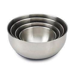 Joseph Joseph Prep&Store Conjunto de 4 tigelas misturadoras de aço inoxidável com tampa, conjunto de tigelas para alimentos, aço inoxidável