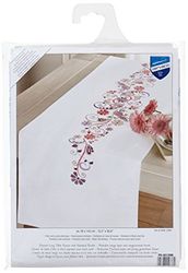 Vervaco Kit Broderie Pré-Imprimé Chemin De Table FANTAISIE EN ROSE ET MAUVE Complet Set DIY Adulte Decoration Manuelle Loisir Créatif Cadeau Femme ca. 38 x 142 cm Embroidery Patron