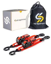 Strapinno Lot de 2 Sangles à cliquet rétractables – 2,5 cm x 0,8 m – Résistance à la Rupture de 1 088,6 kg – Crochets en S avec Clip de sécurité – pour Bateau, Jetski, Seadoo, Waverunner et PWC