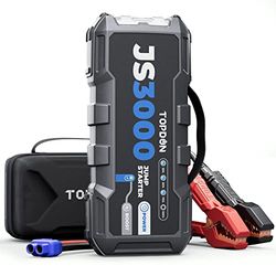 TOPDON Jump Starter Power Pack JS3000, 3000A/24000mAh Battery Booster Jump Starter for Up to 9L Gas/ 7L Diesel Engines, Portable Jump Starter Power Bank with Handle/Jumper Cable/EVA Case