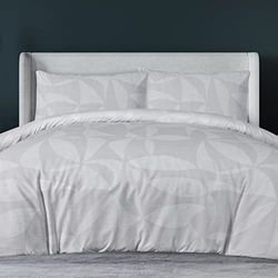 Sleepdown Cutout Textured Geo Reversible Duvet Cover Quilt Bedding Set with Pillowcases Soft Easy Care Bed Linen - Natural - Double (200cm x 200cm)