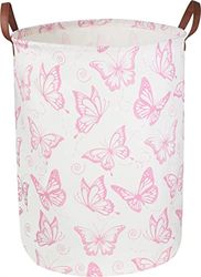CLOCOR Pink Laundry Basket,Waterproof Nursery Hamper for Baby Girl ,Collapsible Storage Baskets for Girls Bedroom,Kids Toys Storage Bin,Room Decor,Gift Basket（Pink Butterfly