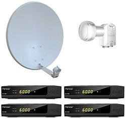 Opticum digital 4 deltagare satellit- komplett system HD AX 300 HDTV-mottagare (Quad-LNB, X60 cm antenn) ljusgrå (TÜV-certifierad)