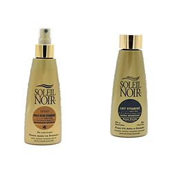 Soleil Noir Spray Huile Sèche Vitaminée 4 Bronzage Intense, Or, 150 ml & Lait Vitaminé sans Filtre Ultra Bronzant, Or, 150 ml