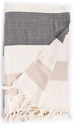 Bersuse 100% Algodón - Aspendos XXL Manta Toalla Turca - Multiusos Colcha de Cama, Funda de Sofa - Fouta para Baño y Playa - Oeko-Tex - 150 x 230 cm, Negro-Beige