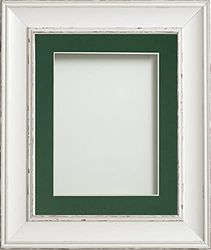 Frame Company Brooke Antique White Photo Frame, Bottle Green Mount, 14x11 for 12x8 inch, fitted with perspex