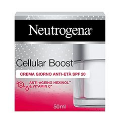 Neutrogena Cellular Boost Crema Giorno Anti-Età SPF20, Crema antirughe donna contro lo stress cellulare, Crema viso Acido Ialuronico, Retinolo e Vitamina C, Crema viso SPF 20, 50 ml