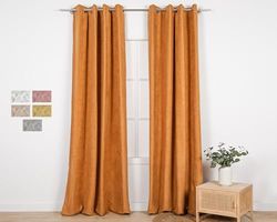 TRAMAS+ Tende in Pelle Scamosciata pero interni, Tende Opaca, Ognuna 140x300cm, Tende Termiche fiestra, Tende Velluto per Camera da Letto, Soggiorno - Ocra