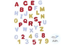 INNSPIRO Números 0-9 y letras de goma EVA adhesiva con purpurina 20mm. 124u., ideal para manualidades con niños, decoraciones y actividades creativas