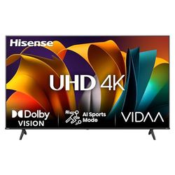 Hisense TV 75" 4K Ultra HD 75A6N, Smart TV VIDAA U7, Dolby Vision, HDR 10+, DTS Virtual:X, Game Mode, Alexa Built-in, VIDAA Voice, Tuner DVB-T2/S2 HEVC 10, lativù 4K, 75'', 2024 LED