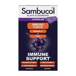 Sambucol Natural Black Elderberry Immuno Forte Capsules | Vitamin C | Zinc | Immune Support Supplement| 30 Capsules