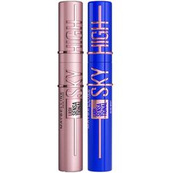 Maybelline New York Lash Sensational Sky High Mascara, Volumising & Lengthening, Washable Flake-Free Formula: Black + Blue Mist for Brown Eyes (Duo Bundle)