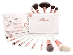 Luvia Make-upkwastenset met make-uptasje, veer-wit, 14 stuks Kabuki make-upkwasten/cosmetica-kwasten in wit/roségoud