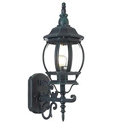 BAKAJI Lampione Vittoriano Classico da Giardino in Alluminio Lampada Lanterna Colore Grigio Finitura Anticata Verde Bronzo IP44 E27 (1 Luce Parete Sopra)