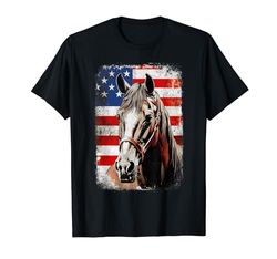 Patriotic Horse American Flag Horseback Riding Western Farm Maglietta