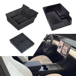 Luumtee 3Pcs Center Console Organizer Lade Fit Voor Nieuwste 2023 2022 2021 Tesla Model 3/Y Armsteun Verborgen Cubby Lade Opbergdoos Met Munt En Zonnebril Houder Interieur Accessoires Lade (Gevuld)