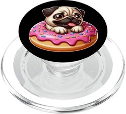 Cute Cartoon Pug in a Donut PopSockets PopGrip for MagSafe
