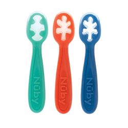 Nuby Baby First Spoon Set - Silicone - Easy to Grasp and Hold - 3 Pack - 6 Plus Months