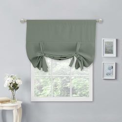 NICETOWN Rideau de cantonnière réglable à Nouer pour fenêtre de Cuisine et Salon avec Passe-Tringle filtrant la lumière, 1 Panneau, Vert grisâtre, 101,6 cm de Large x 137,2 cm de Long