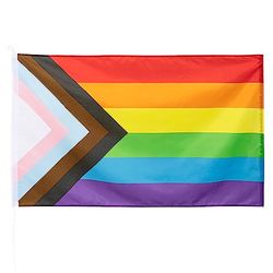 Boland 44661 - LGBTQ Vlag Progress, 90 x 150 cm, polyester, Pride, Rainbow, hangdecoratie, feestdecoratie voor carnaval en themafeest