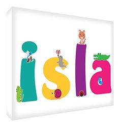 Feel Good Art Galerie verpakt canvasfoto voor de kinderkamer, het solide front, de naam schattige illustraties en gepersonaliseerd met meisje (40 x 60 x 4 cm, groot, Isla)