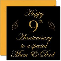 Special Willow Anniversary Card for Dad Mum Parents - Special Mum & Dad - Happy 9th Wedding Anniversary Cards from Son Daughter Family, 145mm x 145mm Greeting Cards for Ninth Anniversaries