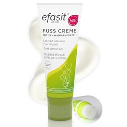 efasit fotkräm med svampfäste, 75 ml – fotkräm för torra fötter med applikator, applicering utan klibbiga händer, absorberar snabbt, hydrolotion med urea, aloe vera och avokadoolja