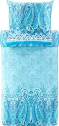 Bassetti Mergellina 9327404 Parure de lit + 1 taie d'oreiller 100% Satin de Coton Bleu océan B1 Dimensions 155 x 220 cm