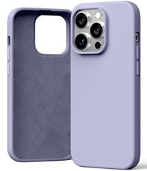 GOOSPERY Custodia in silicone liquido compatibile con iPhone 14 Pro (6,1"), morbida come la seta al tatto, protezione completa, antiurto, con fodera in morbida microfibra, colore: grigio lavanda