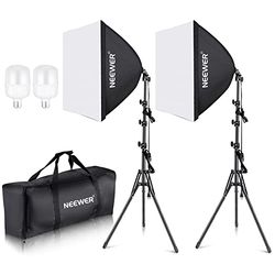NEEWER Kit de iluminação contínua de caixa de luz equivalente a 700 W, 2 lâmpadas de LED de 5700 K, 60 x 60 cm Softbox com tomada E27 para equipamento de estúdio fotográfico