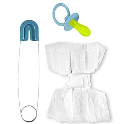 Widmann 82521 - Babyset met luier, veiligheidsspeld, fopspeen, voor volwassen mannen, babyborrels, vrijgezellenfeesten, carnaval, blauwe kleur