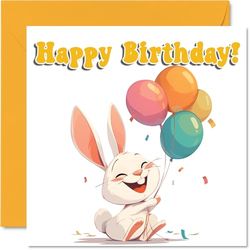 Rabbit Birthday Cards - Balloon Animals - Happy Birthday Card for Son Daughter Brother Sister Grandson Granddaughter Niece Nephew Cousin, 145mm x 145mm Bday Greeting Cards