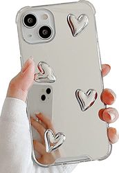 DIMEIYA Compatibel met iPhone 13 Pro Max hoesje, Spiegel Senior Zilver Schattig Hart Zachte Siliconen Clear Make-up Spiegel Vrouwen Meisjes Shockproof Bescherm Cover Case voor iPhone 13 Pro Max.