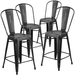 Flash móveis alto envelhecido metal interior contador altura tamborete, preto, 24", metal, preto, 4 unidades