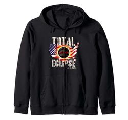 Total Solar Eclipse 04.08 2024 Path of Totality Map USA Flag Zip Hoodie