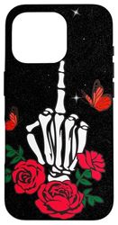 Coque pour iPhone 16 Pro Skull Middle Finger Phone Case,Skeleton Middle Finger Phone