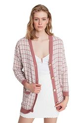 Trendyol Dames Oversized Standaard V-hals Gebreide Vest, roze, M