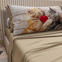 PETTI Artigiani Italiani - Beddengoed dieren met katten van katoen met kussenslopen in digitale print, beddengoed voor Frans bed, beddengoedset voor Frans bed, taupe, 100% Made in Italy