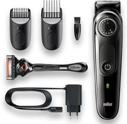 Braun Beard Trimmer 5 BT5342 - Tagliacapelli da uomo, per viso, lame affidabili, 39 impostazioni di lunghezza, nero/grigio