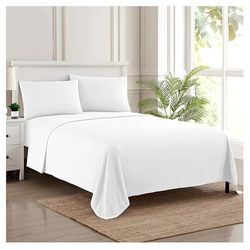 Sweet Home Collection 1500 Hilos 4 Piezas Calidad Egipcio Bolsillo Profundo Juego de sábanas, Completa, Beige, Blanco, California King