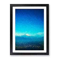 View Of Mount Fuji In Abstract Modern Framed Wall Art Print, Ready to Hang Picture for Living Room Bedroom Home Office Décor, Black A4 (34 x 25 cm)