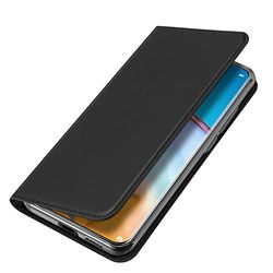 BRAND SET Funda para OnePlus 8 Pro Funda de Cuero con Tapa Plegable Material de PU con Función de Soporte Hebilla Magnética Invisible Funda Ultrafina Carcasa para OnePlus 8 Pro-Negro