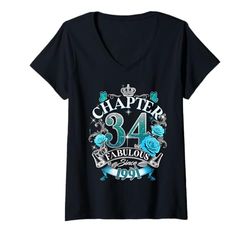 Womens Womens Chapter 34 Fabulous Since 1991 34th Birthday Queen V-Neck T-Shirt